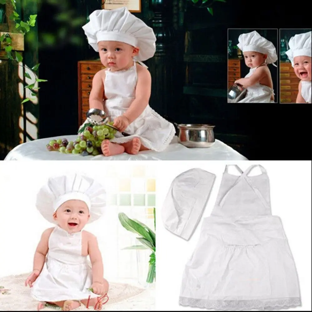 2pcs/set Newborn Baby Photography Prop Headwear Set    Shoot Hair Accessories Chef Hat Shape Clothes Props newborn family photography