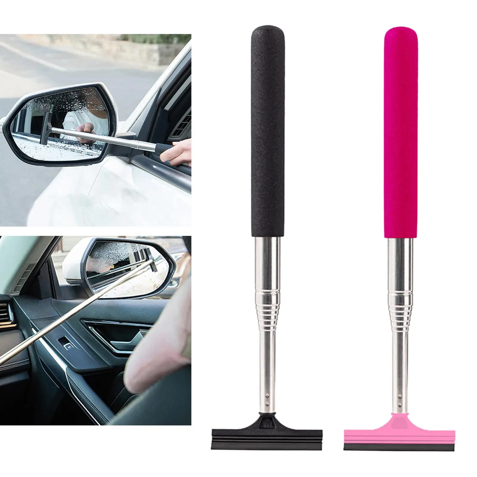 Car Mirror Wiper, Telescopic Long Rod Glass Rain Cleaning Tool for Windshield Glass