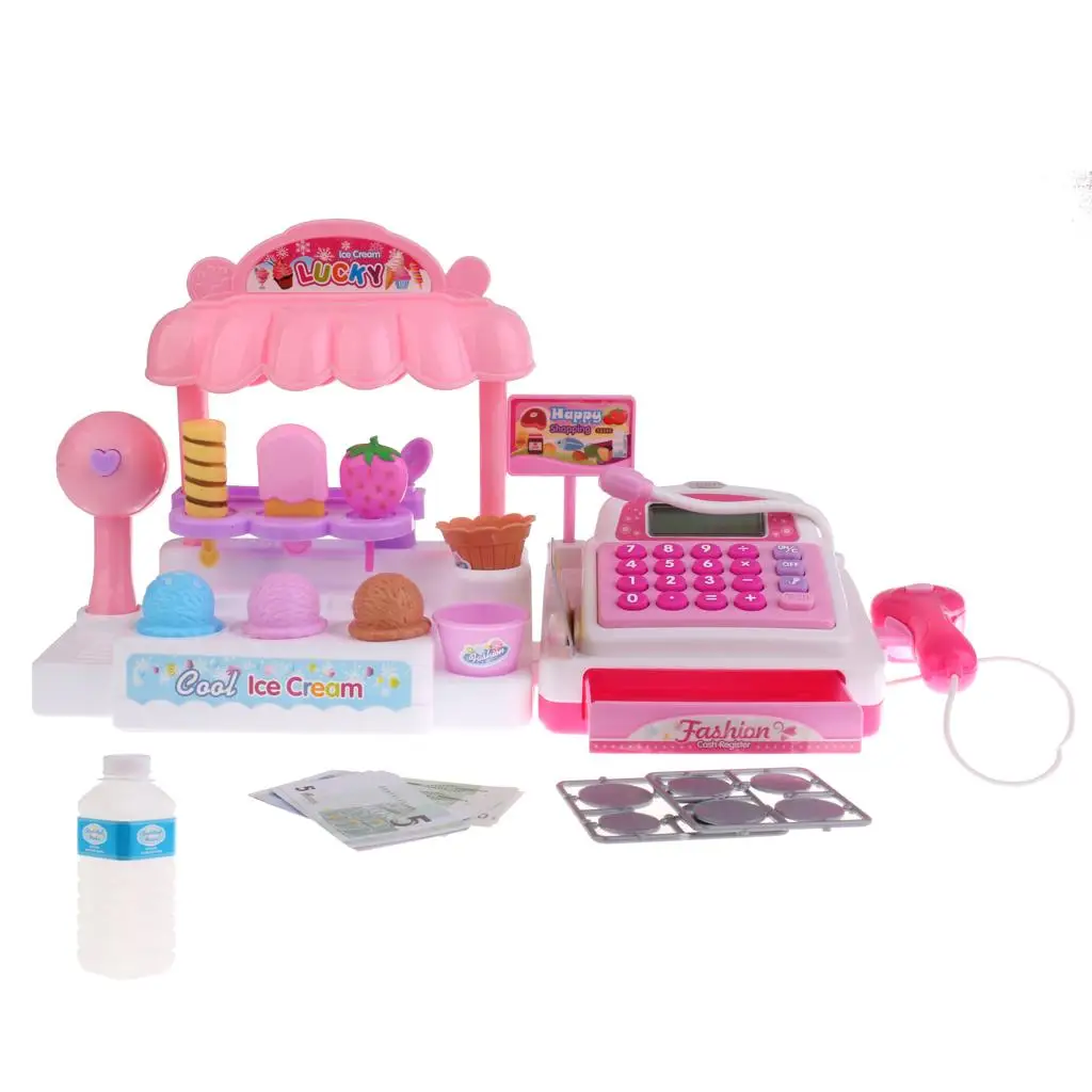 Toy  Register with  Scanner, , Play Money and Food Shopping Play Set for Kids  Supermarket  Playset