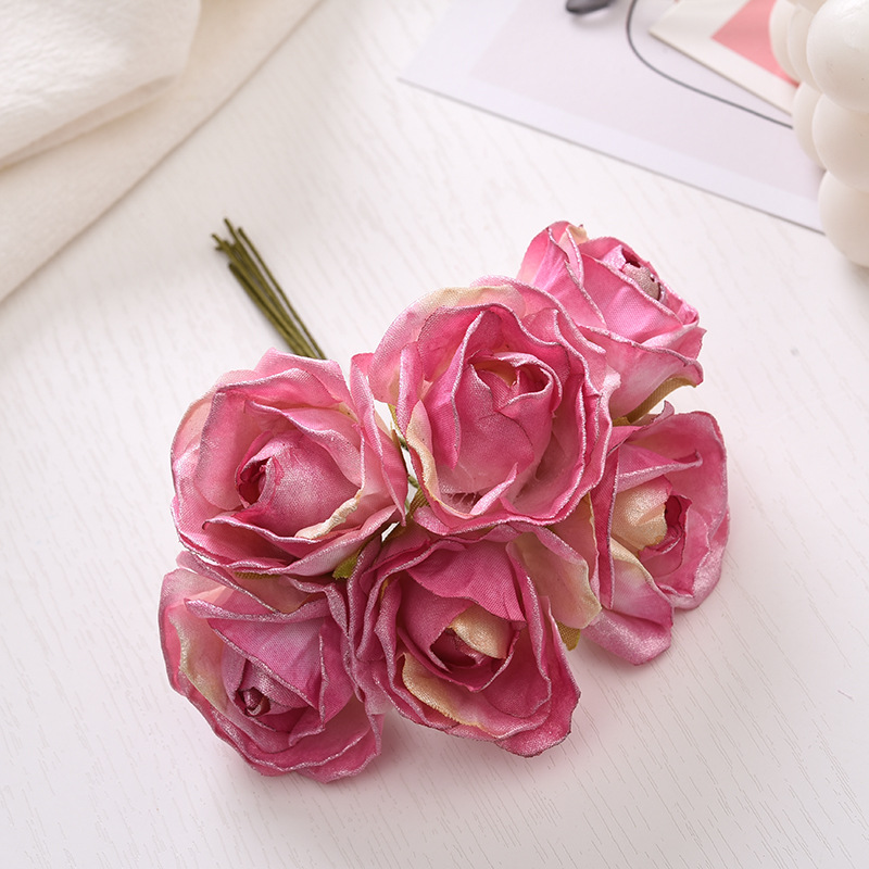 6 Stück künstliche Blumen, 4 cm, Seidenstrauß in leuchtendem Rosa für Hochzeit, Heimdekoration, DIY-Kranz, Geschenkbox, Scrapbook, künstliche Blumen – Detail 6