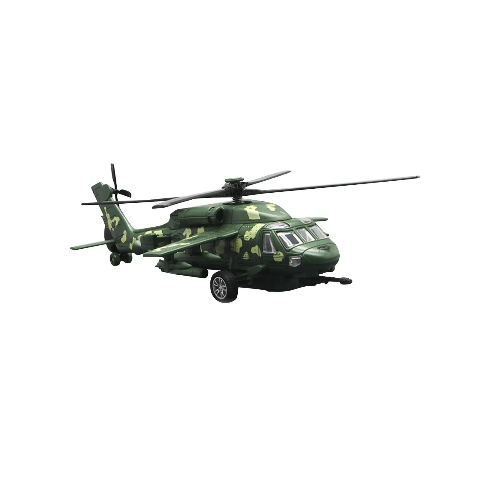 Diecast Helicopter Pull Back Aircraft Ornament Miniature Model with Lights and Sound Toy Holiday Gifts Keepsake Office Decor