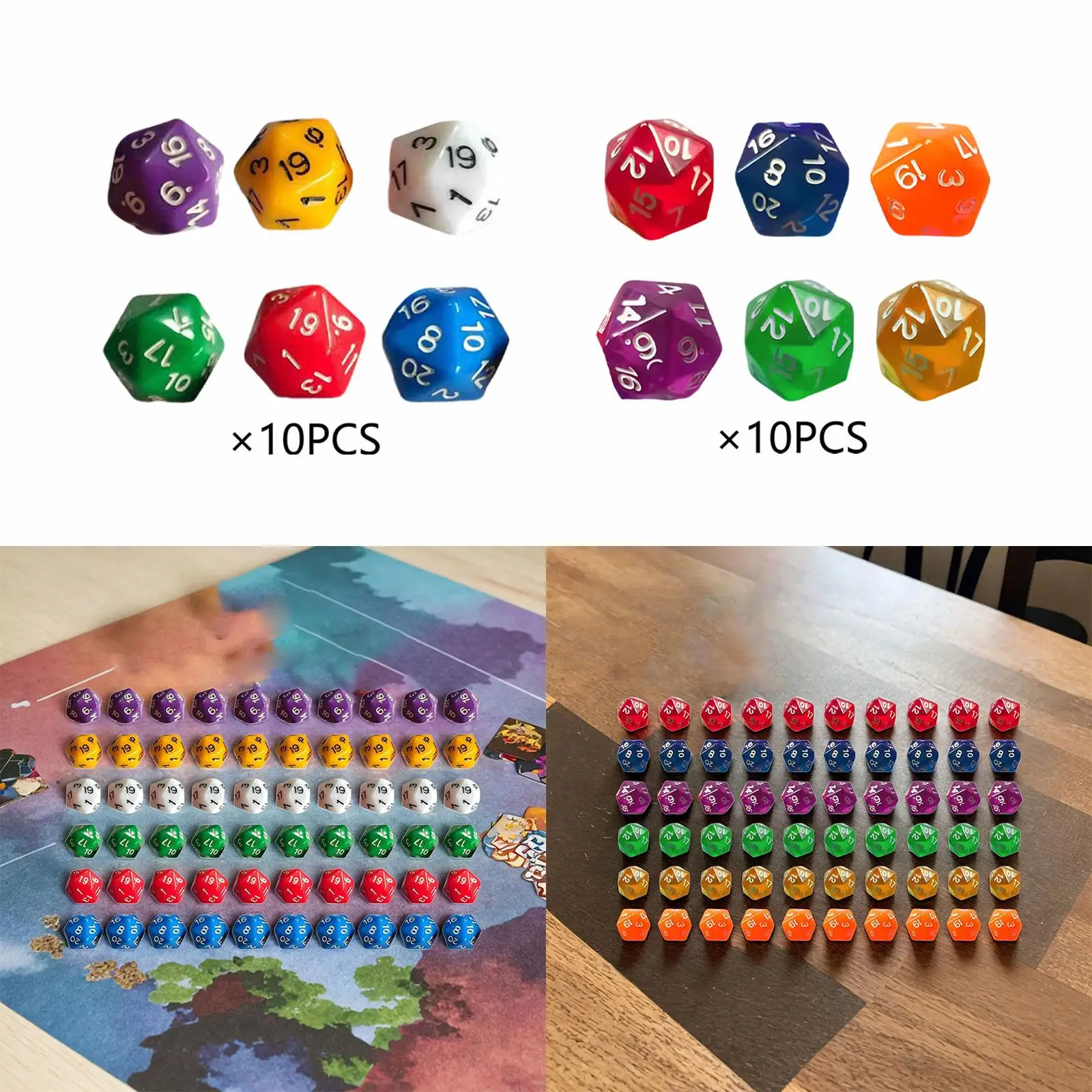 60Pcs D20 Polyhedral Dice Role Playing Game Dices 20mm Multi Sided Dices for Role Playing Party Game Table Game Card Game