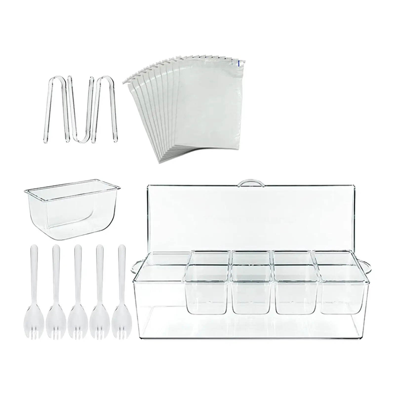 Ice Chilled Serving Tray Set 5 Compartment Sturdy 16x6.3x4.4inch Clear Garnish Tray Salad Platter for Indoor and Outdoor