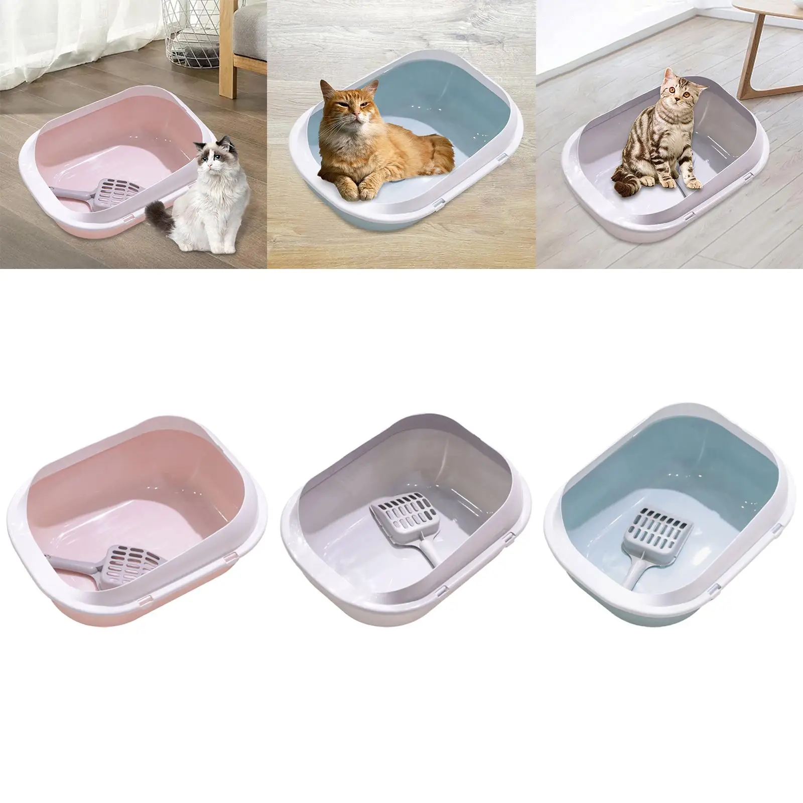 Kitty Litter Pan Open Top Pet Litter Tray Cat Sandbox Semi Closed Cat Toilet for Kittens Small Animals Rabbit Pets Accessories