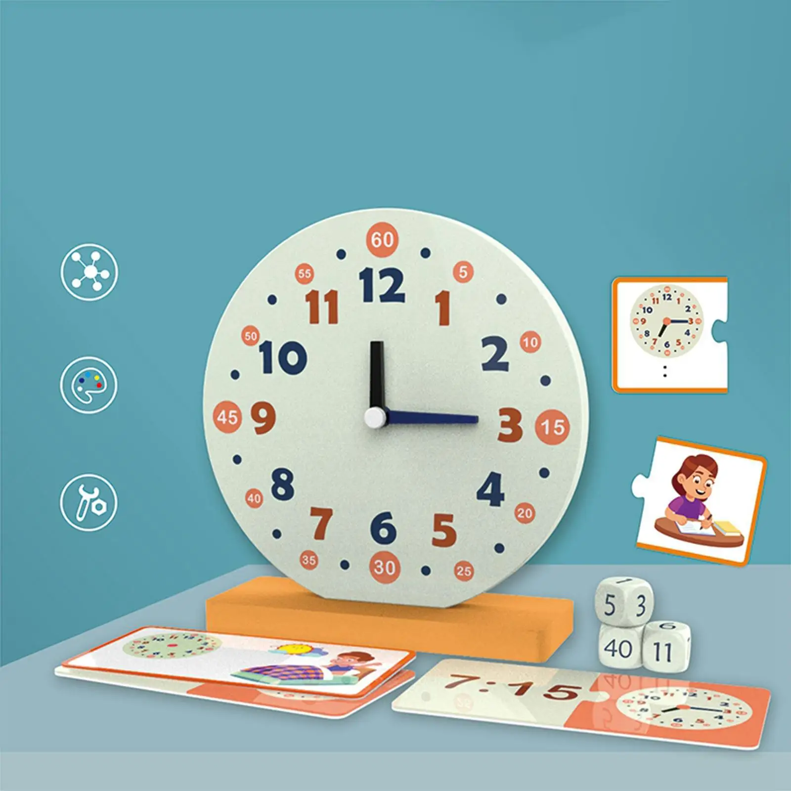 Wooden Teaching Clock Puzzle Toys Early Preschool Teaching Aids with Numbers Learn How to Tell Time Teaching Clock for Classroom