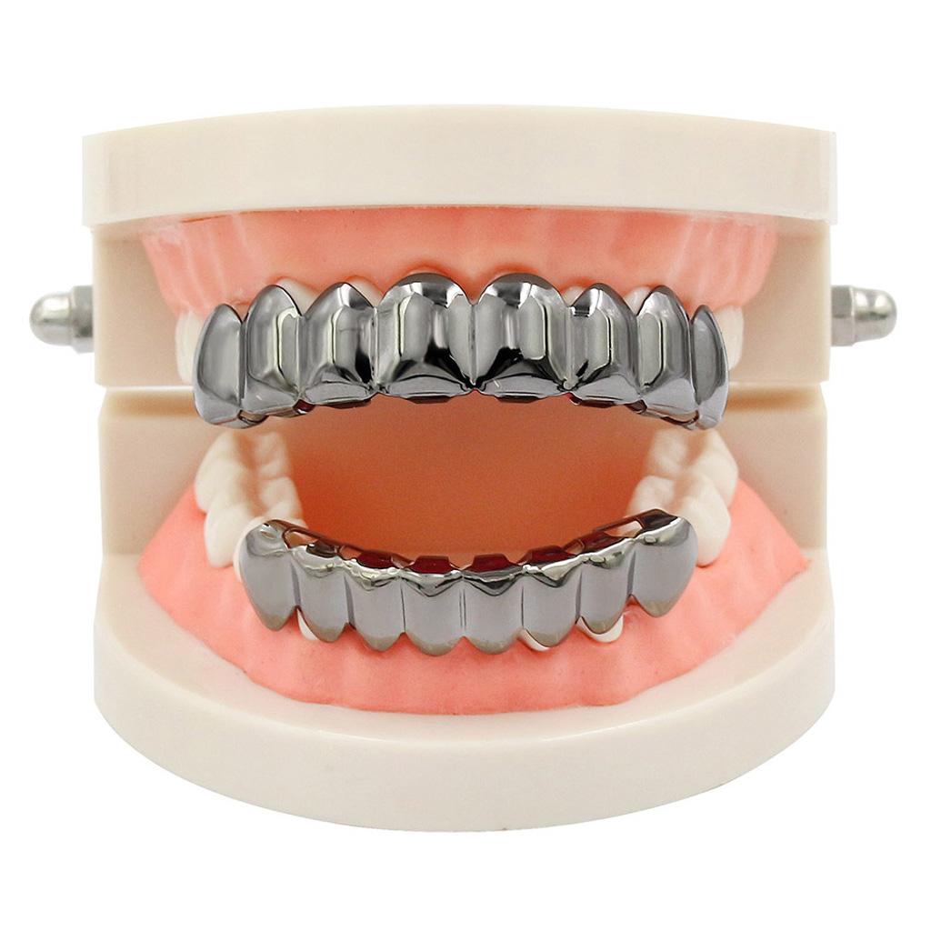 Custom Fit 18k Gold Plated Hip Hop Teeth Grills Caps Top & Bottom Grill Sets