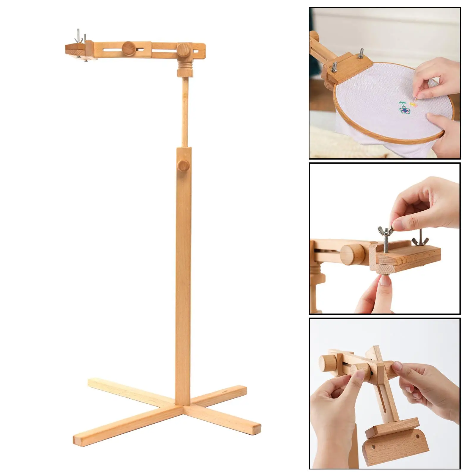 Rotated Embroidery Frame Stand, Wooden Embroidery Frame Rotatable Hoop, for Most