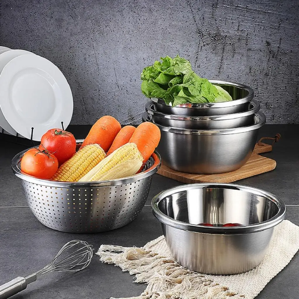 5 Pack Stainless Steel Mixing Bowls Strainer Catering Baking Colander Tools