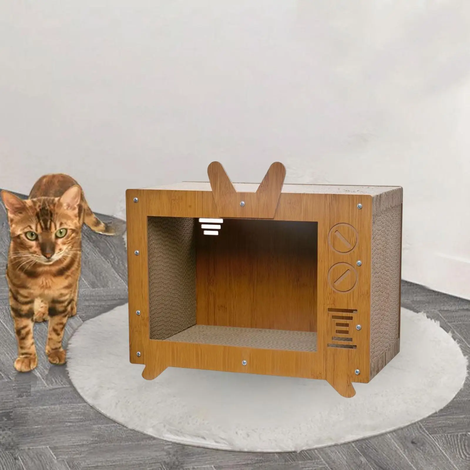 Corrugated Cardboard TV Shaped Cat Scratching Board House Measure 17x9x13.4inch Sturdy