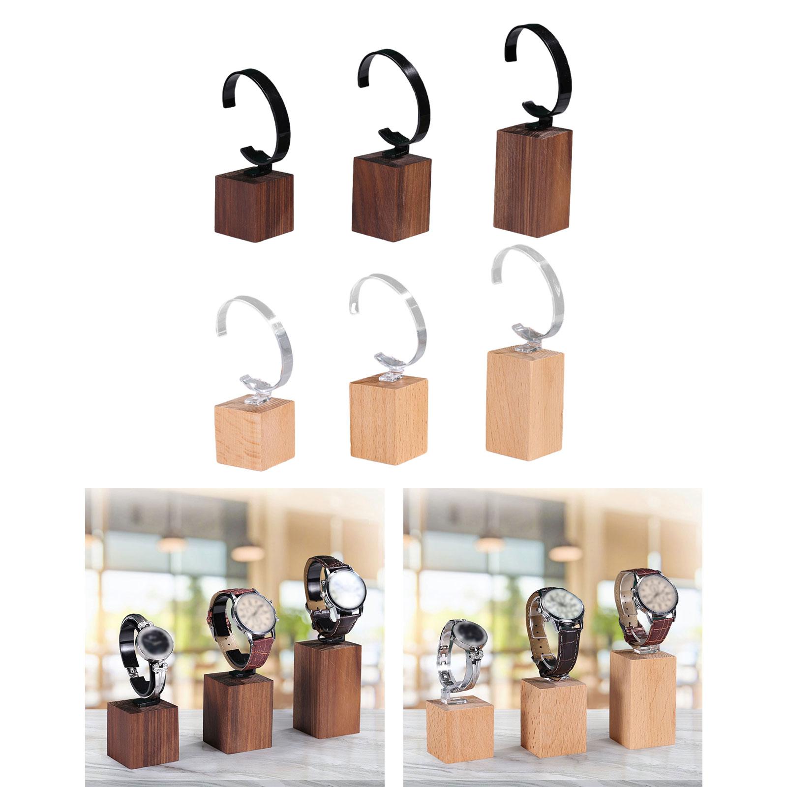 Watch Display Stand Elegant Wooden Base C Shape Scratchproof Wristwatch Holder for Showcase Countertop Retail Sales Shop