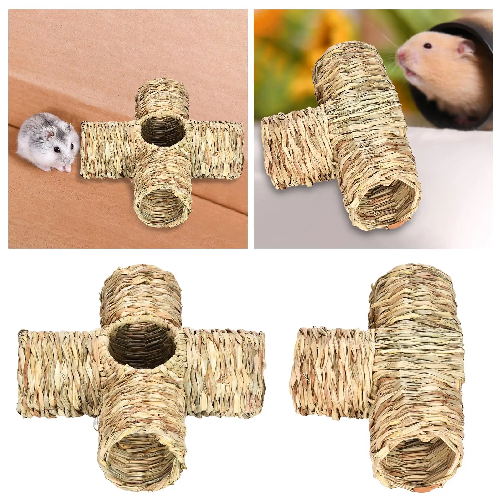 Hamster Grass Tunnel Toy Hideaway Play Toy Straw House Interactive Toy for Chinchilla Hedgehog Small Animals Rats Little Rabbit