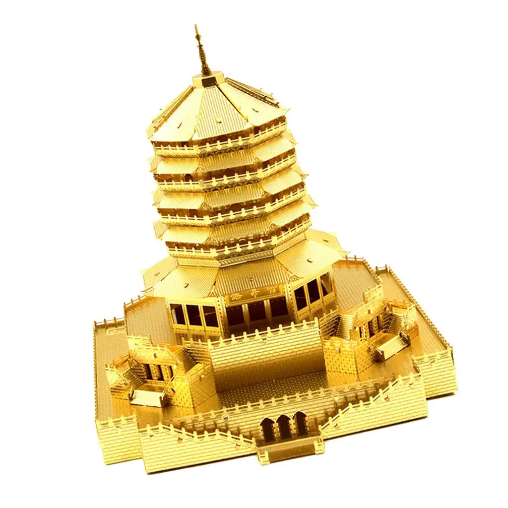 1:720 Scale Chinese  Architecture 3D Metal Puzzle Jigsaw -  Pagoda Tower Building Statue Model  Decor  Gifts Golden