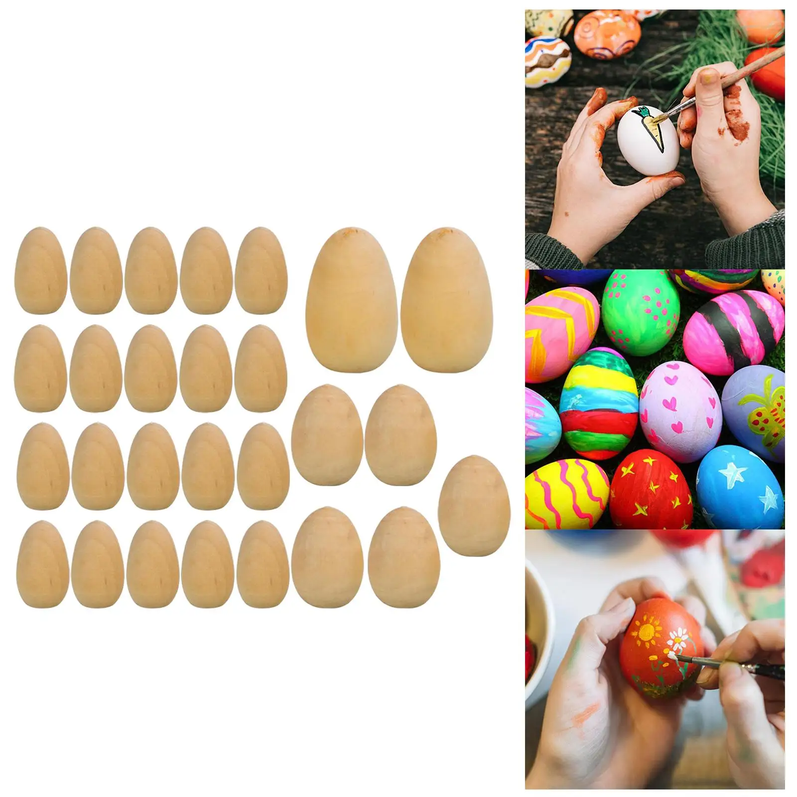 27 Pieces Wooden Blank Eggs Fake Eggs Unfinished Wood Eggs with Flat Bottom for DIY Easter Holiday Craft Ornament