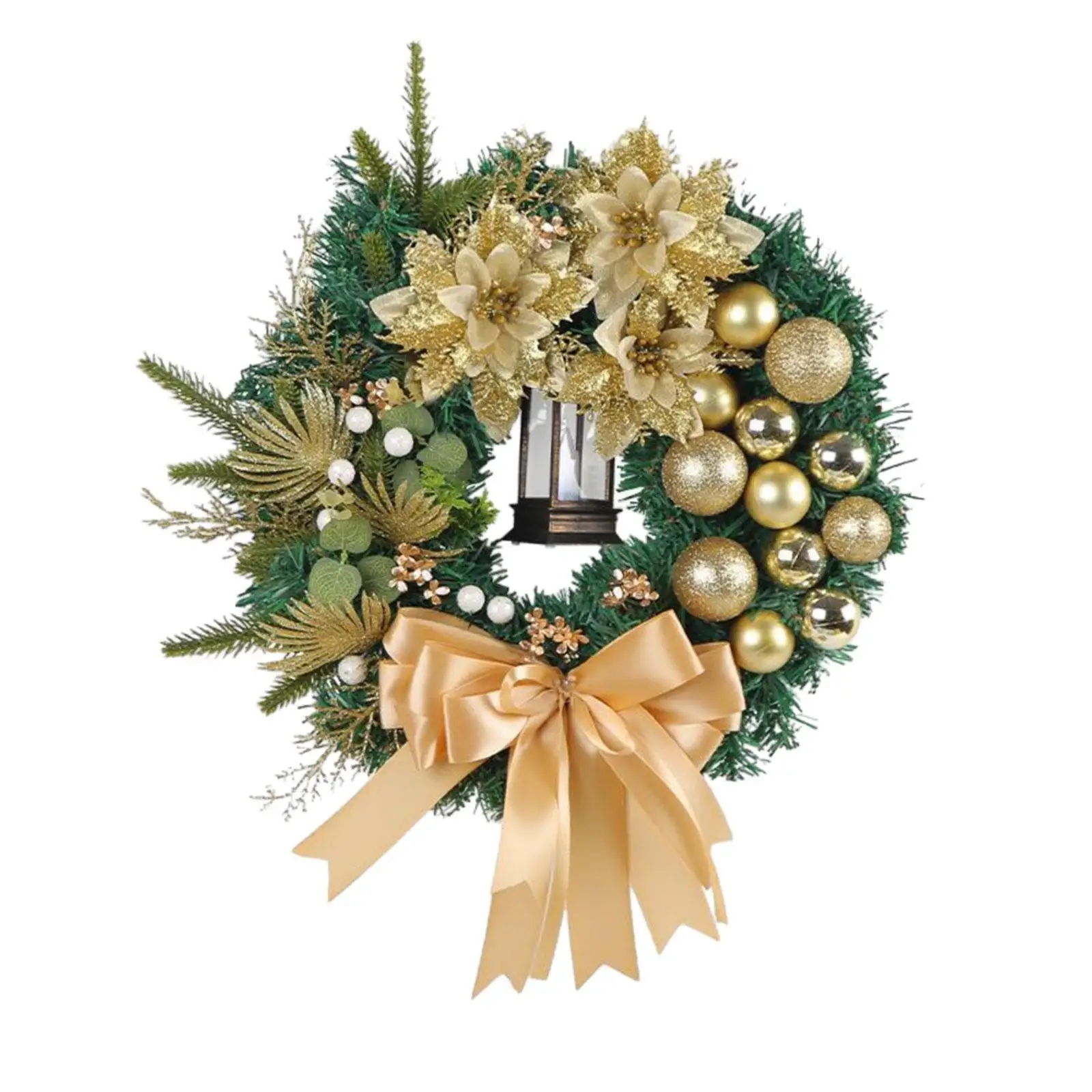Christmas Wreath with Ball Ornaments Large Ribbon Bowknot 16 inch Xmas Wreath for Thanksgiving Window Outdoor Porch Decor