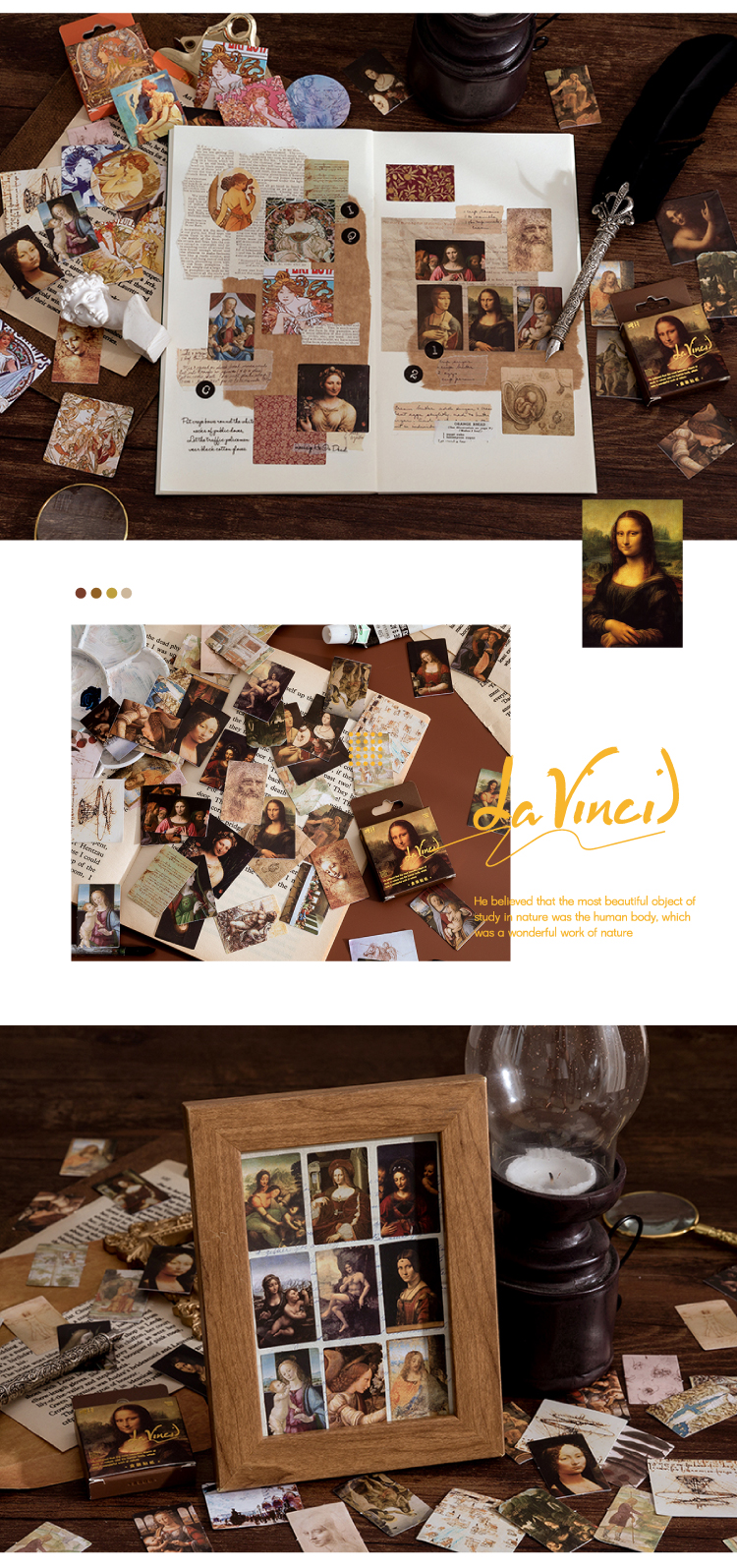 45pcs World Famous Paintings Mini Box Stickers Set Creative Scrapbooking Decorative Sealing Stationery for Crafting