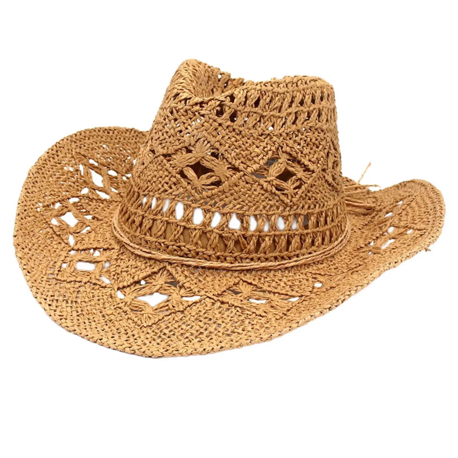 Fashion Hollowed Straw Western Cowboy Hat Braided Women Men for Festival