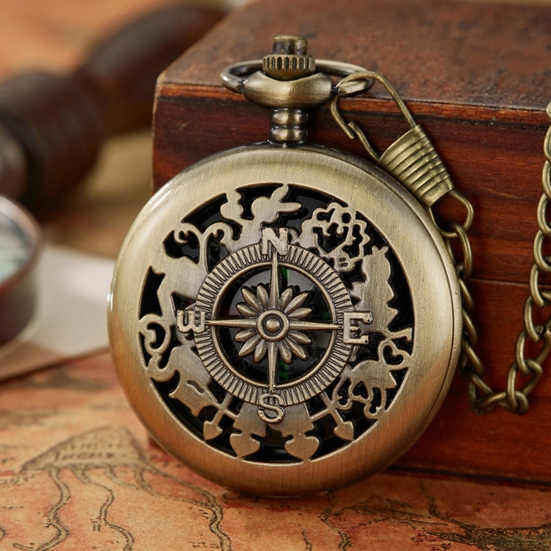 Description Picture 3 of itemMultifunctional Pocket Watch Flip Open Survival Compass for Men Retro Hollow Out Pocket Watch Compass With Clasp Chain