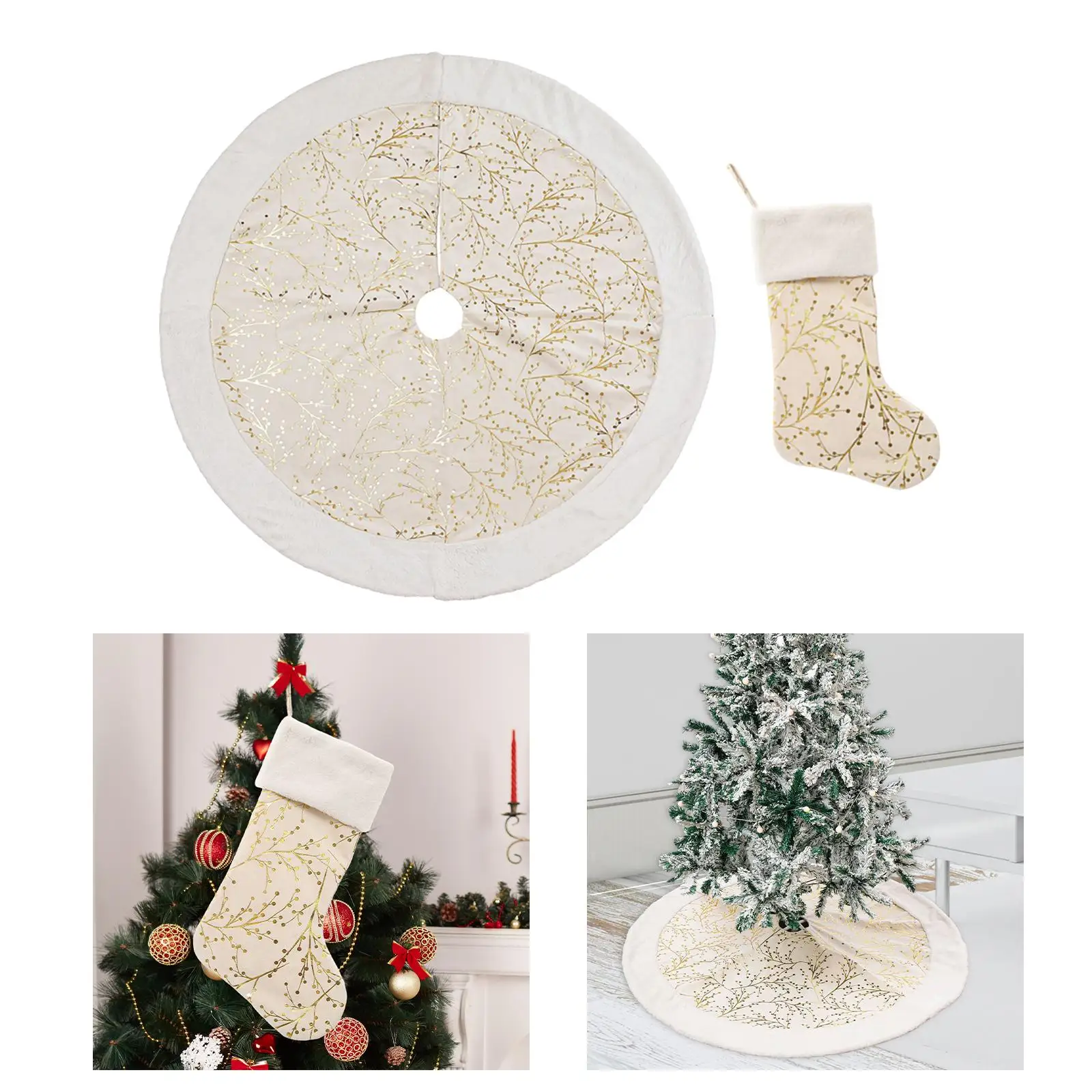 Xmas Tree Decoration Christmas Tree Skirt Hanging Stocking Floor Cover Ornament for Holiday Decoration