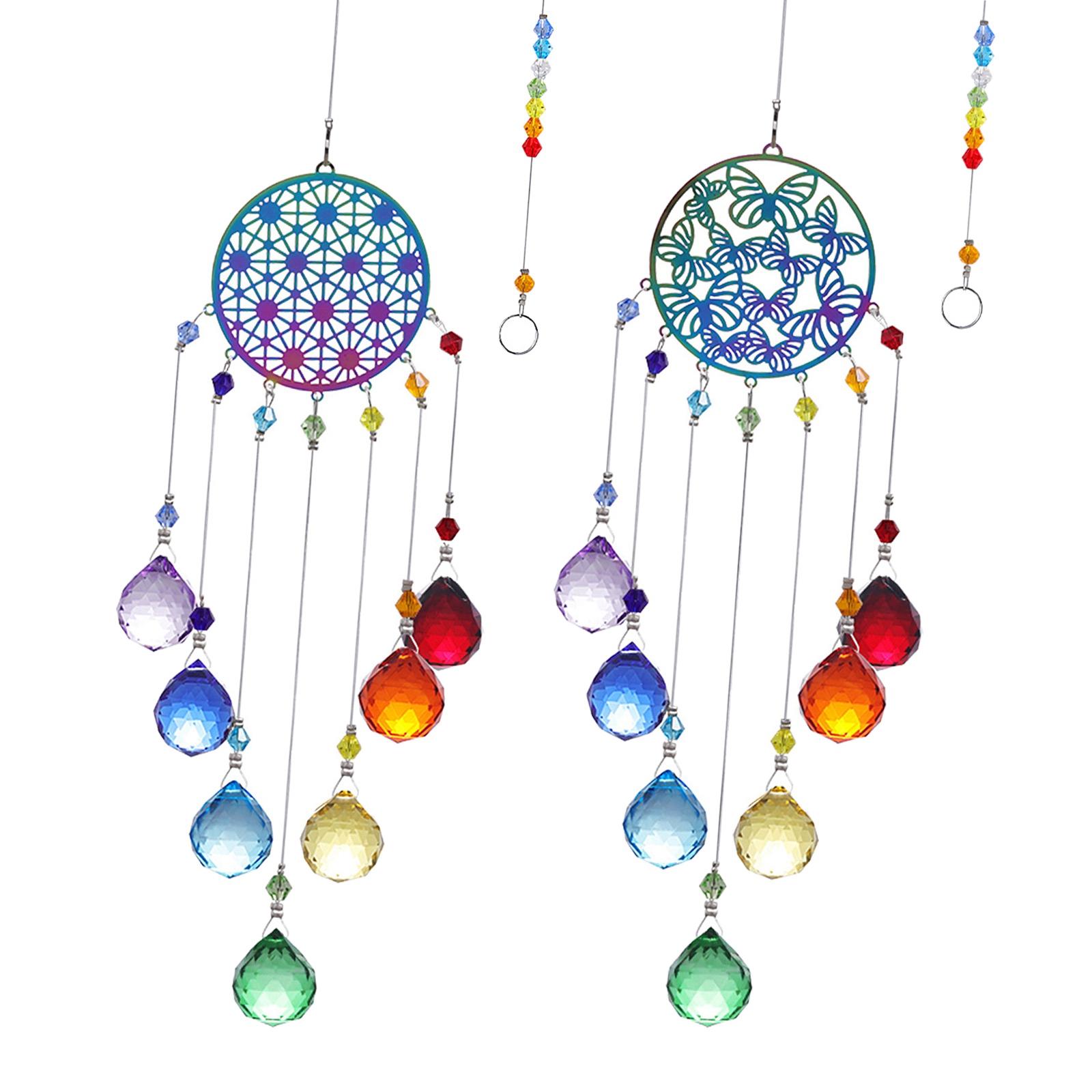 Hanging Crystal Wind Chime Prism 7 Crystal Balls Colorful Wind Bell for Indoor Outdoor Window Backyard Decoration