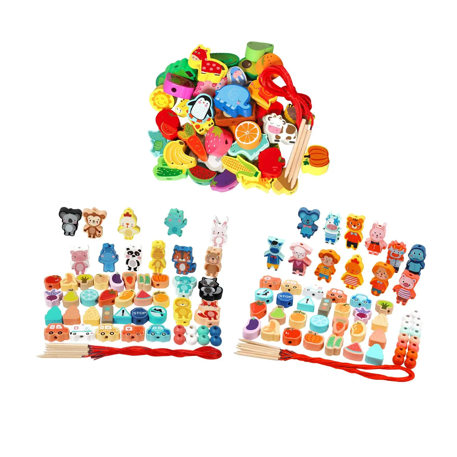 Montessori Educational Wooden Lacing Beads Toys Preschool Toys Threading DIY Developmental Toy for 3 4 5 Year Old Girls Boys