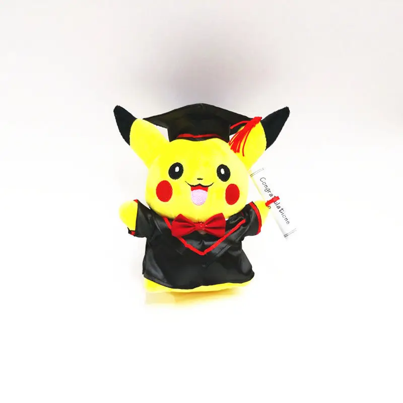 28cm Pokemon Pikachu Stuffed Plush Dolls Graduate Pikachu in Master's Gown Plushie Doll Toys Students Gift SA1816