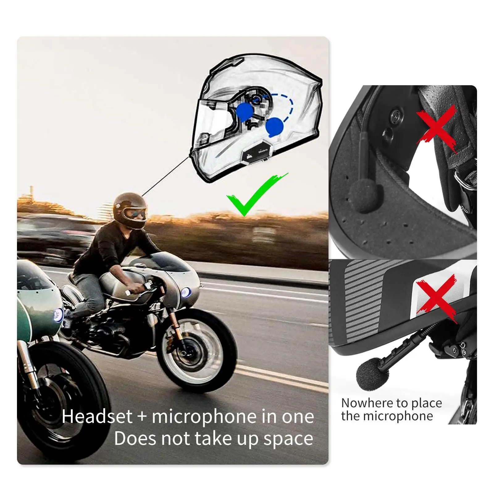 Motorcycle Bluetooth Headset Waterproof 16H Playing Time Intercom Headphone for Helmets