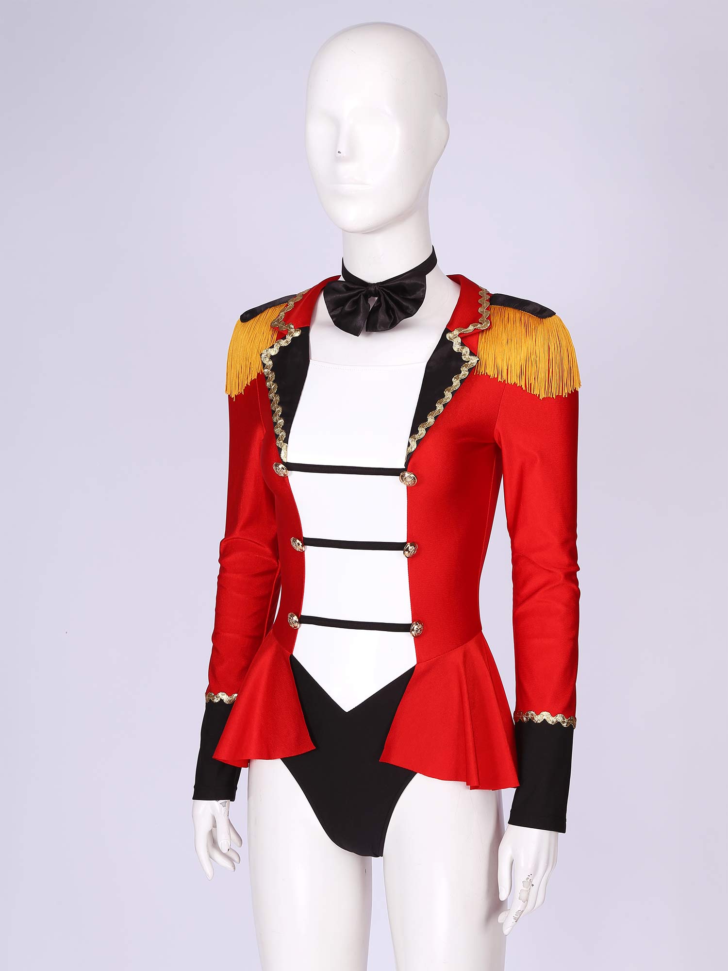 Frauen Ringmaster Lion Tamer Kostüm Circus Trainer Magier Cosplay Fancy Kleid Halloween Showman Umsäumte Body mit Fliege – Detail 8