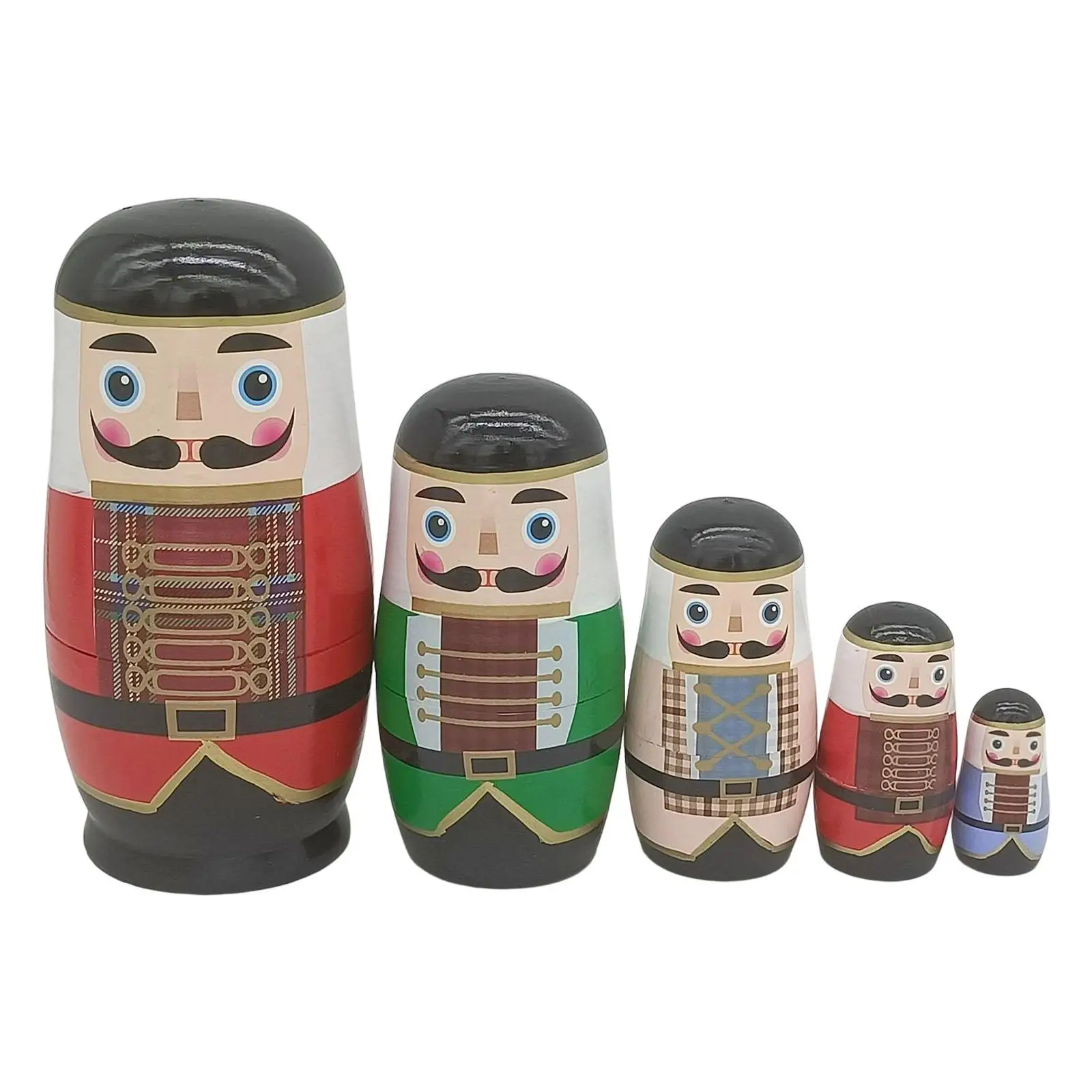 5Pcs Cute Russian Nesting Dolls Wood Stacking Nested Set Handmade Matryoshka for Decors Birthday Wishing Gift Tabletop Children