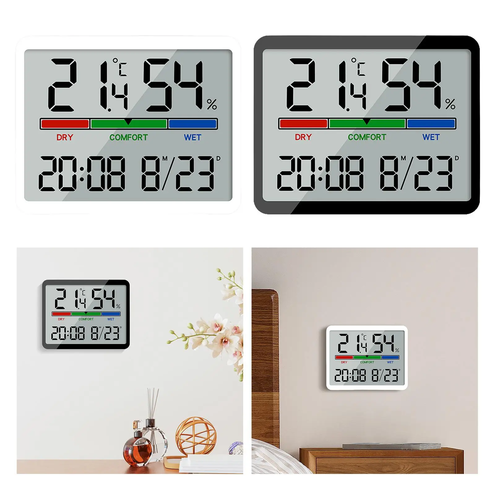Digital Indoor Hygrometer Desktop Temperature Calendar with LCD Display Snooze High Precision Room Thermometer for Home Nursery