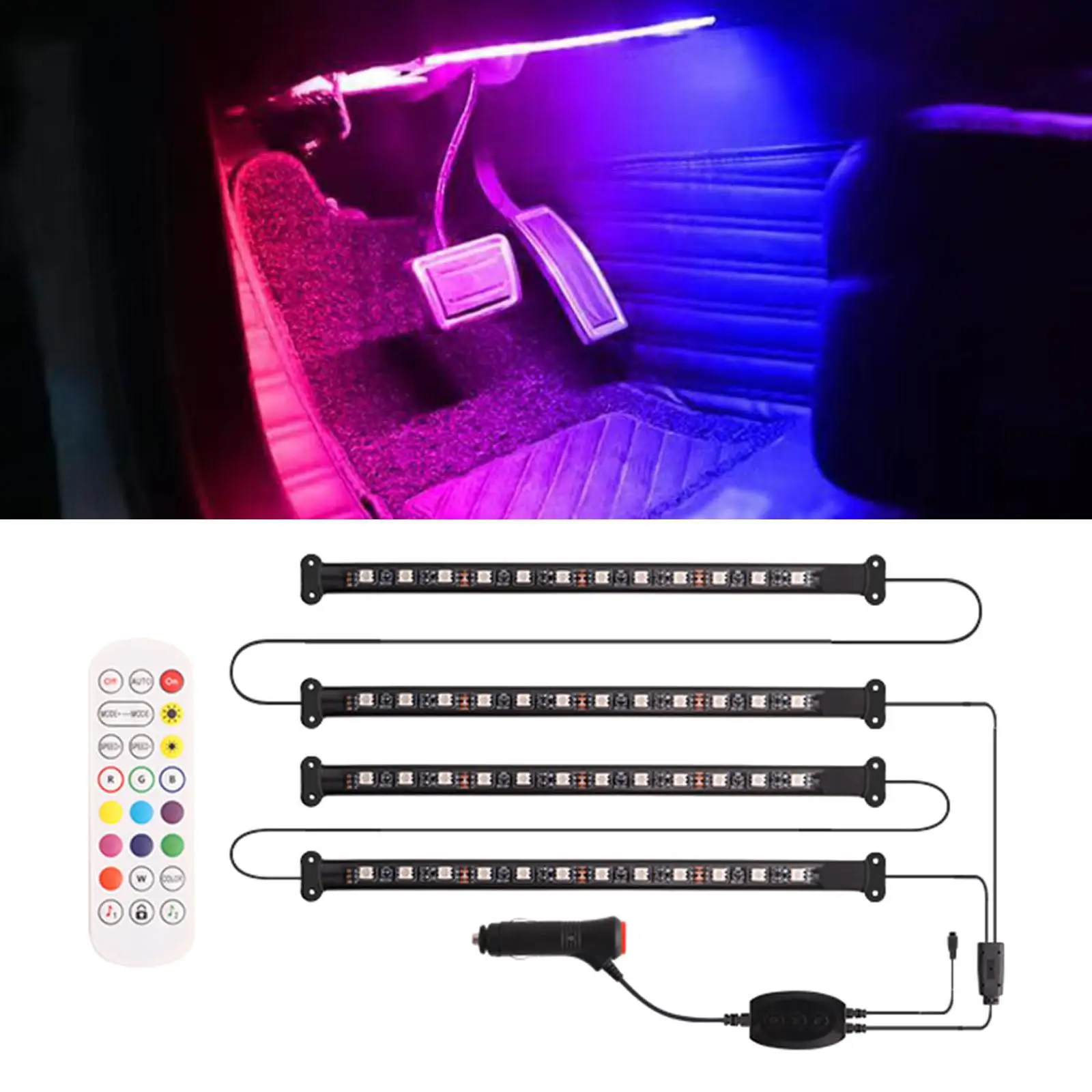 Car Interior Lights Underdash Lighting Kits 18 LED Strip  Changing 40