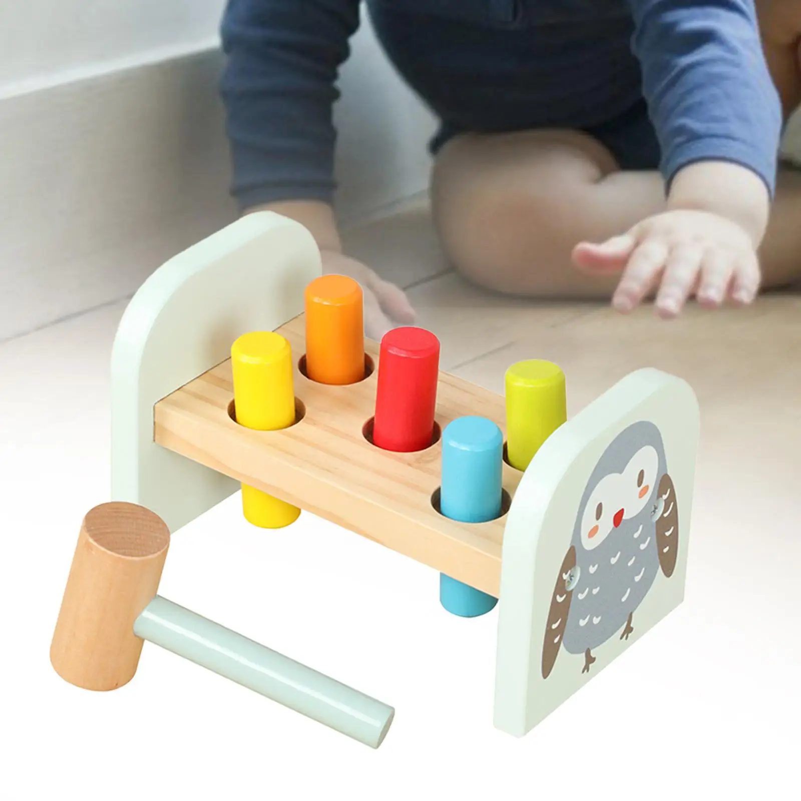 Pounding Bench Wood Toy Early Learning Fine Motor Skills Wooden Pounding Bench for Birthday Gift Party Favors Kids Boys Girls