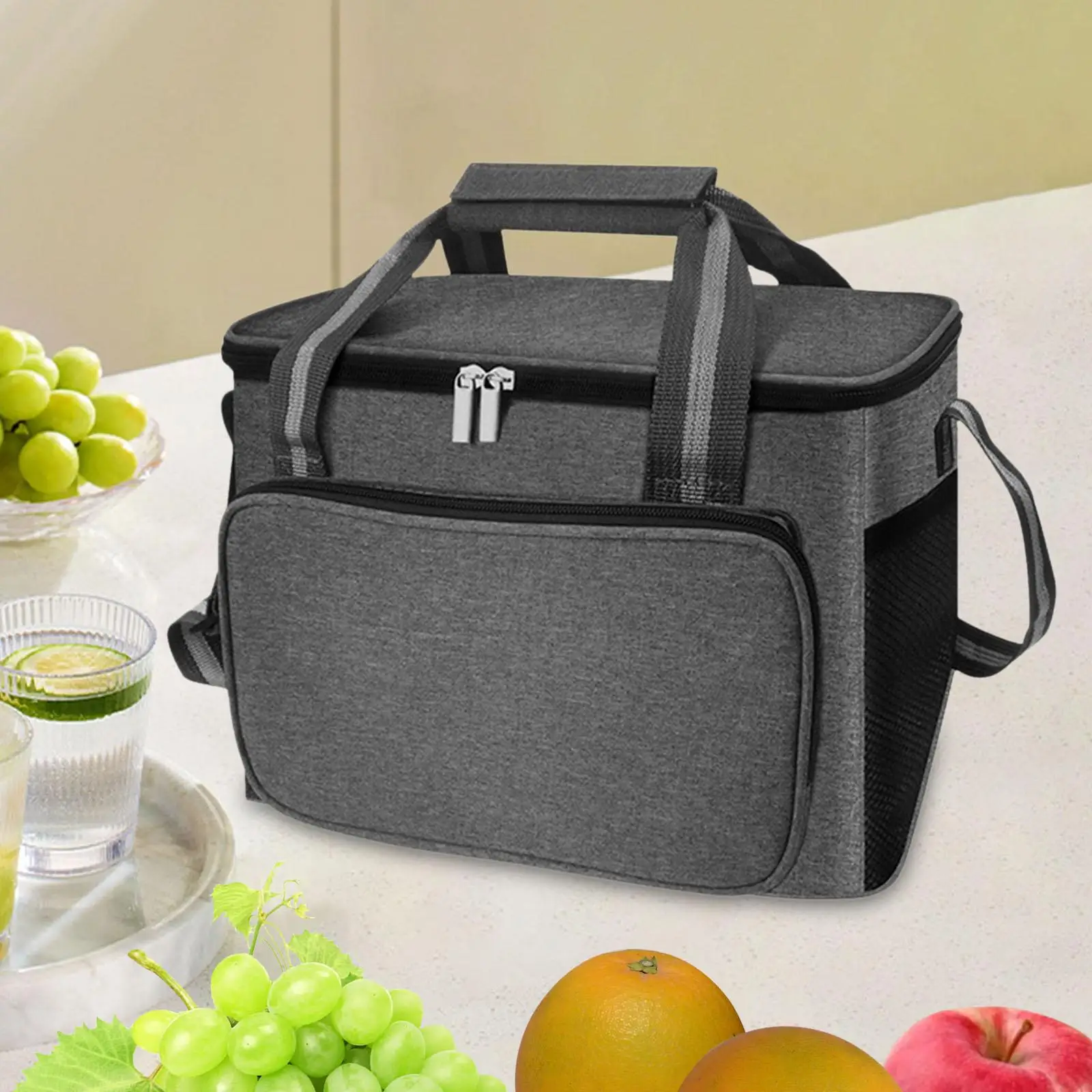 Insulated Lunch Bag Multi Pocket Waterproof Oxford Cloth Zipper Grocery Shopping Bag for Hiking Outdoor Picnic Woman and Man