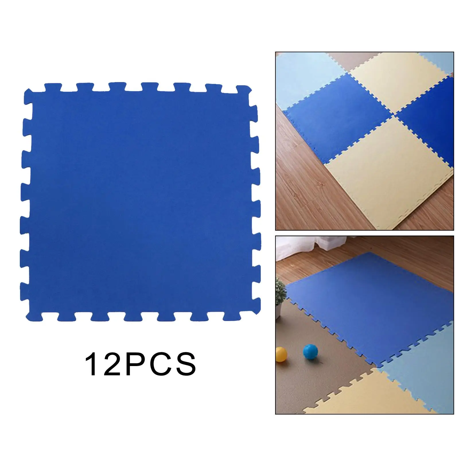 12 Pcs Interlocking Puzzle Mat Waterproof Flooring Padding Tiles Play Mat Baby Crawling Pad 50x50cm, Blue