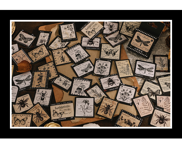 46pcs Vintage Mini Box Stickers for DIY Scrapbooking Journaling Collage Photo Album Sealing Decorative Stationery