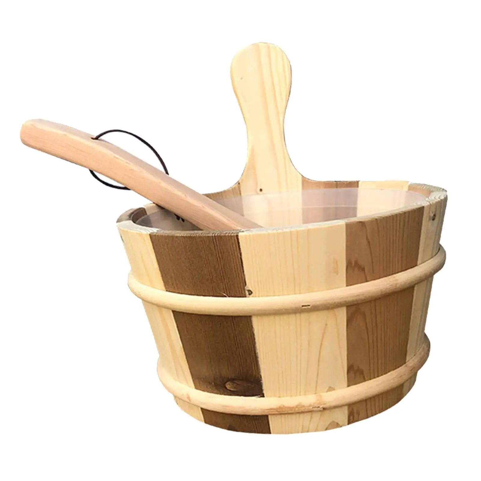 4L Sauna Barrel and Ladle Large Capacity Wooden Hot Tub Barrel Portable Bath Accessories for SPA Sauna Room Bathroom Hotel Bath