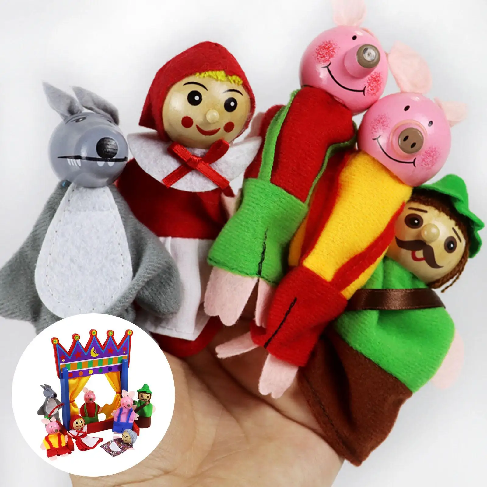 Simulation Mini Puppet Stand Set Decorations Finger Puppets for Preschool Role Play Games Activities Story Telling Girls Boys