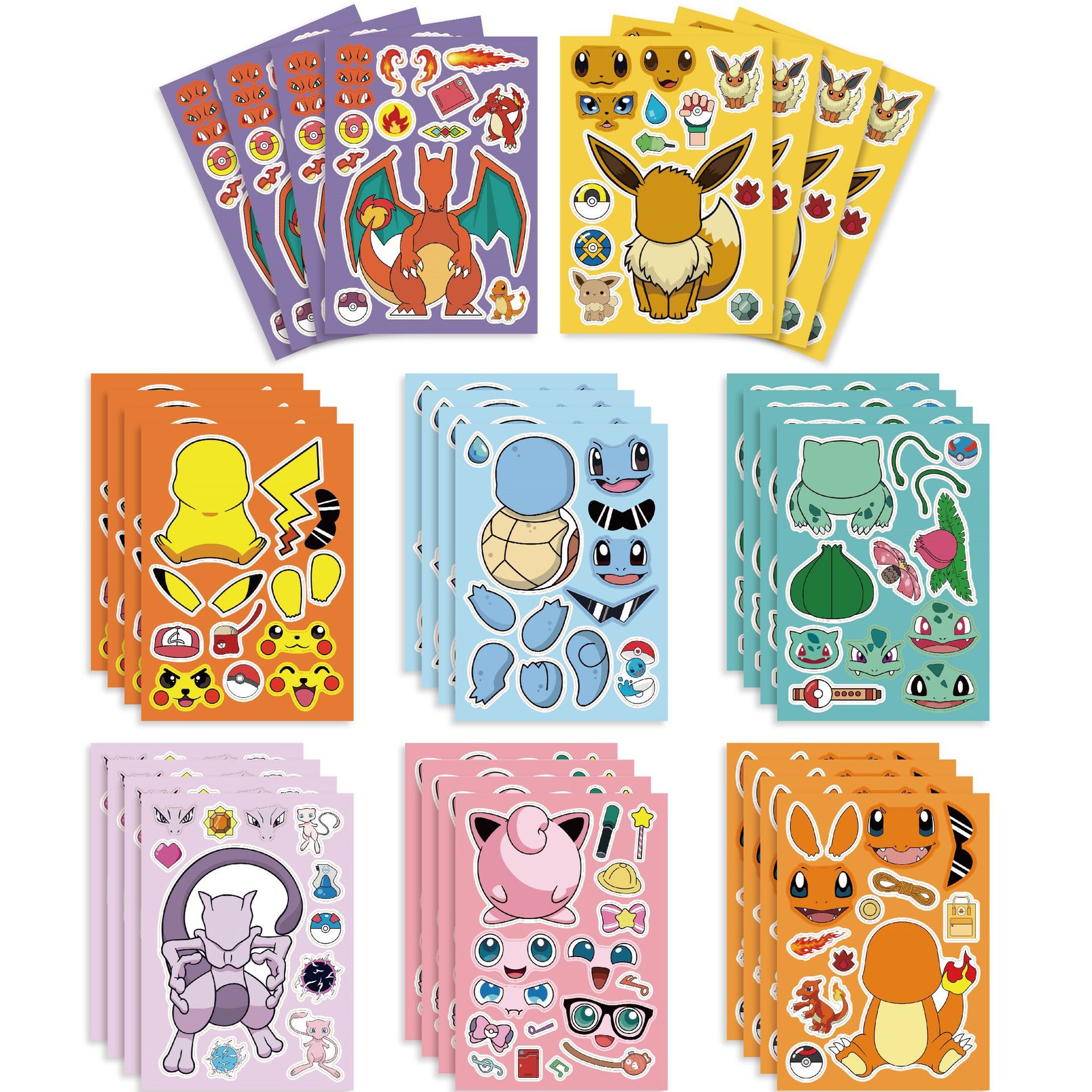 16 Blatt Pokemon Kinder Puzzle Anime Aufkleber Make-a-Face Montieren Lustige Cartoon Aufkleber Montieren Puzzle Kinder Junge Spielzeug geschenk – Detail 2