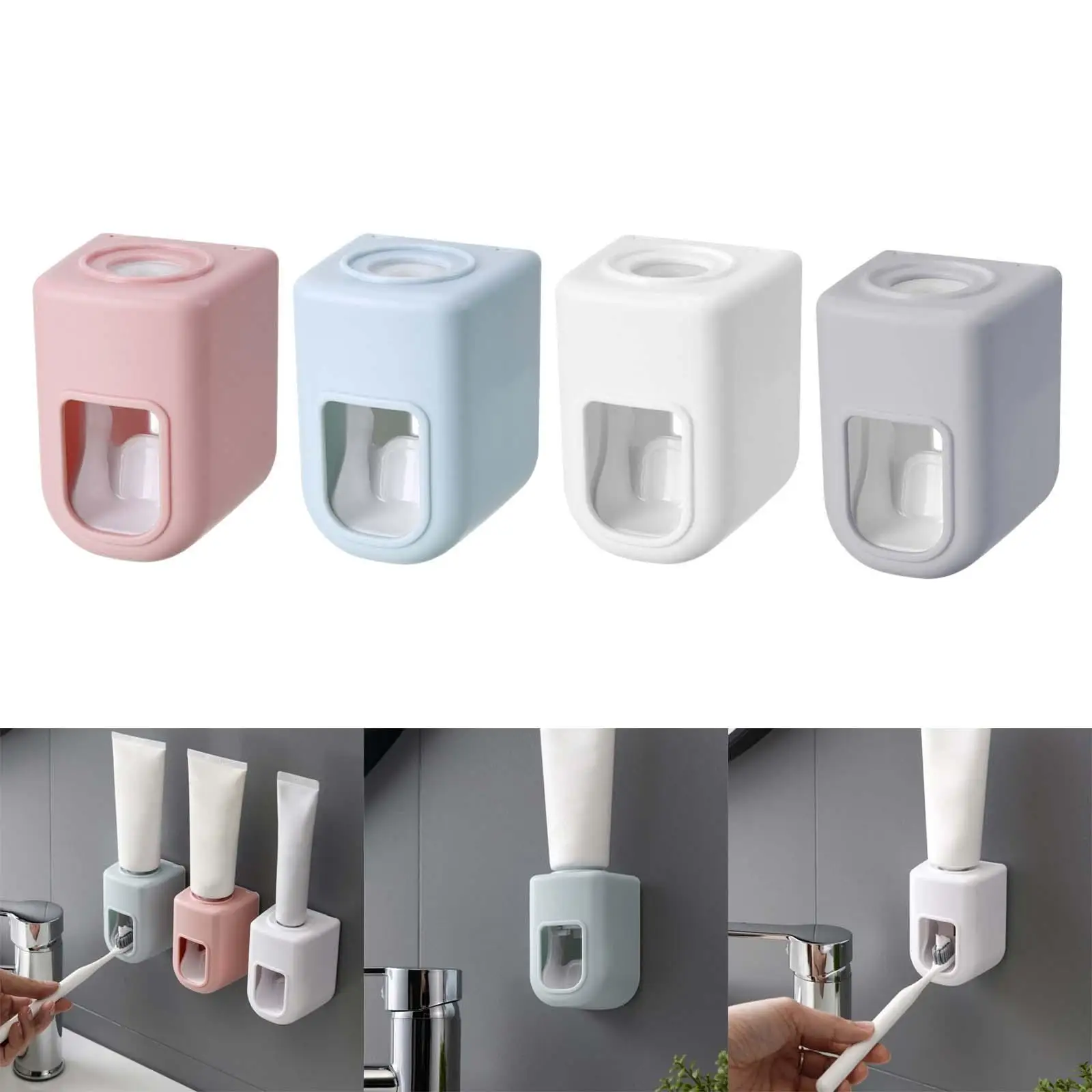 Toothpaste Dispenser Automatic Organizer Self Adhesive Dustproof Hands Free Toothpaste Holder Rack for Household Hotel Toilet