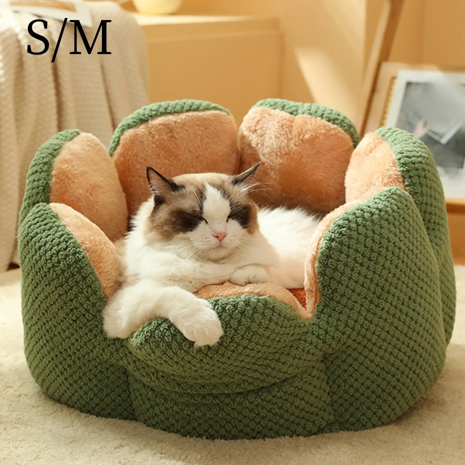 Cat Bed Nonslip Sleeping Nest Warm Cushion Calming Tent Washable Flower Shaped Comfortable Dog House Pet Accessories