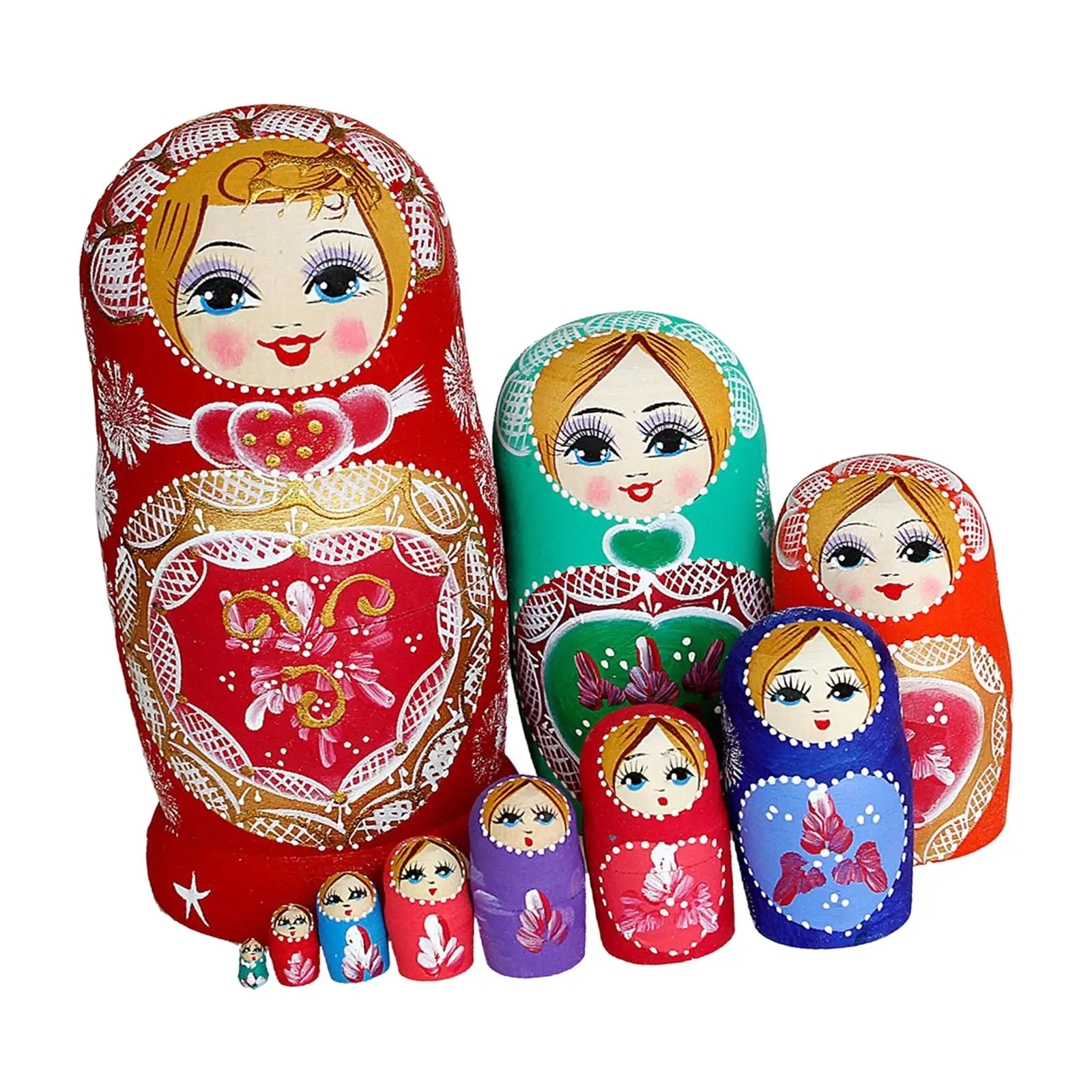 10Pcs Handmade Nesting Dolls Nested Toy Matryoshka Dolls for Table Office Home Decor Ornament