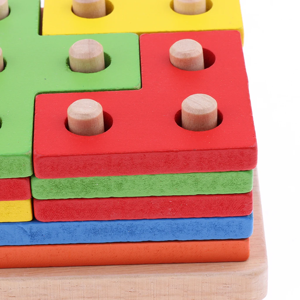 Color Blocks Stacking Games Preschool Toddler Wooden Puzzle Toy Shape