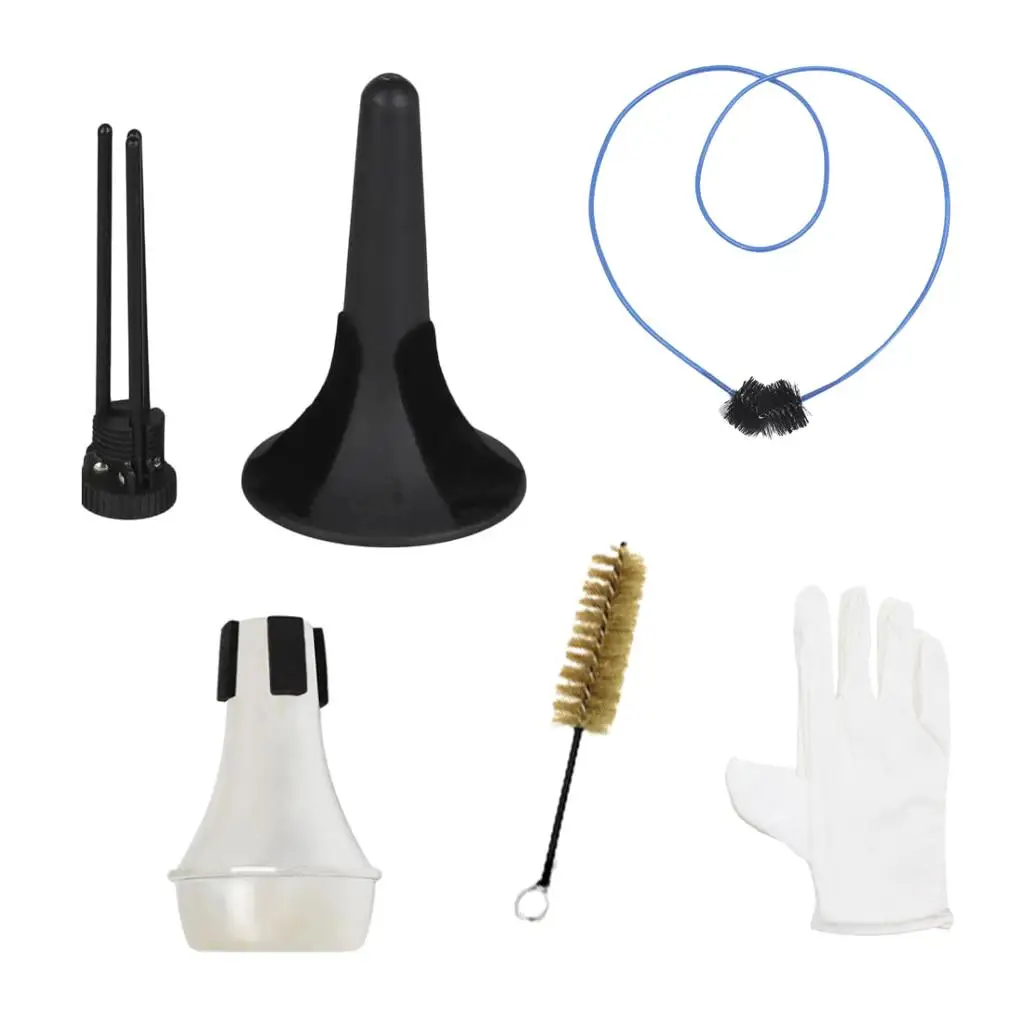 Trumpet Maintenance Tool Kit Trumpet Holder+2pcs Brushes+Mute+2pcs Gloves