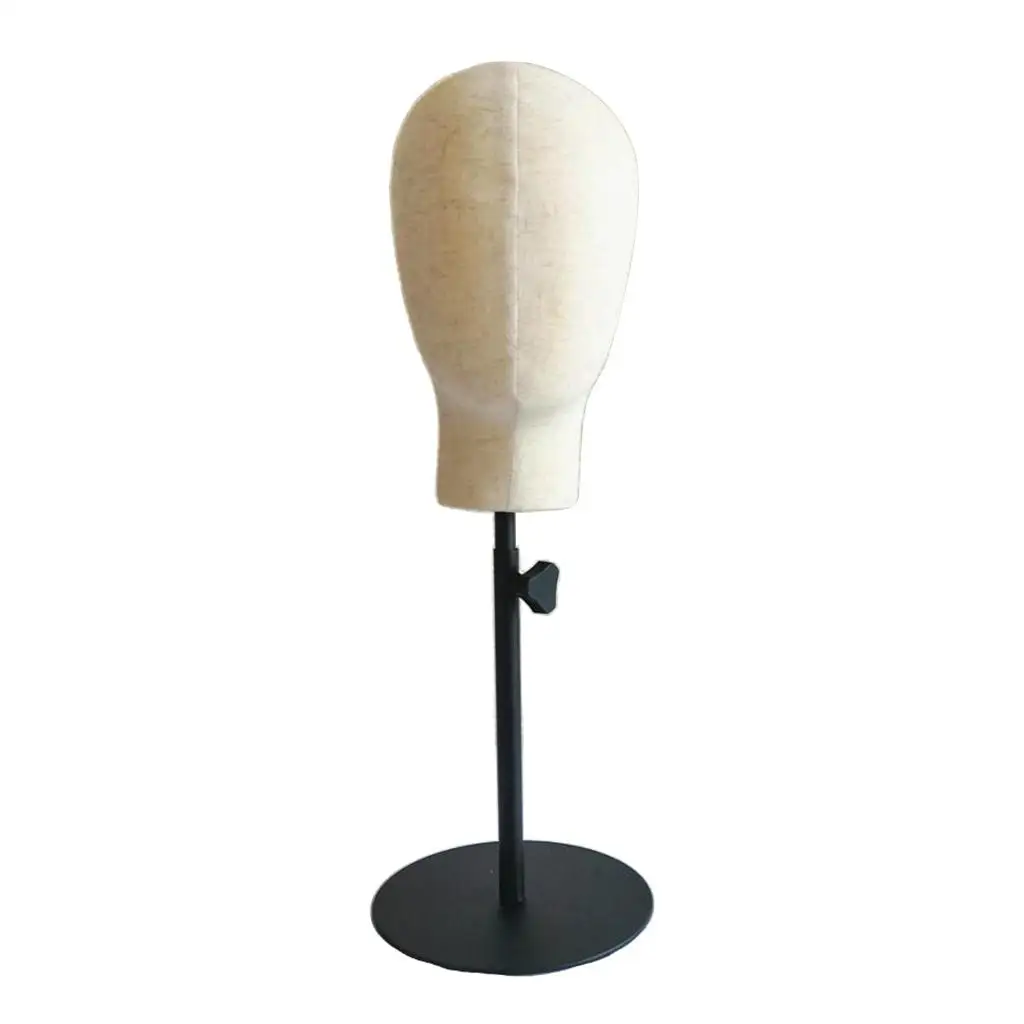 21`` Durable Cork Canvas Mannequin Head for Making Styling Hat Headband Display Holder Stand Manikin Rack with Metal Base