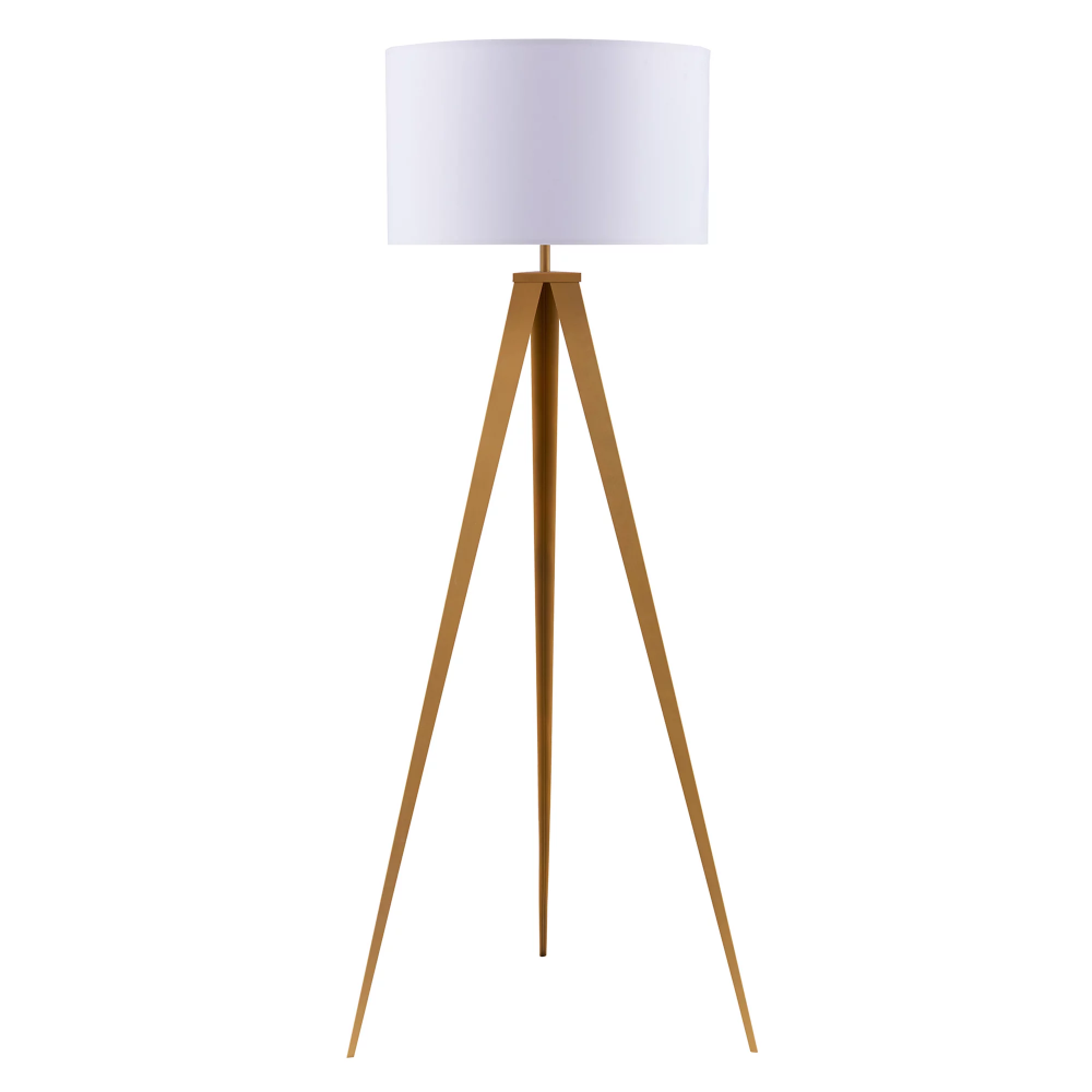 Romanza Matte Gold Tripod Floor Lamp with White Shade Bedroom Reading Deco Dining Room Light