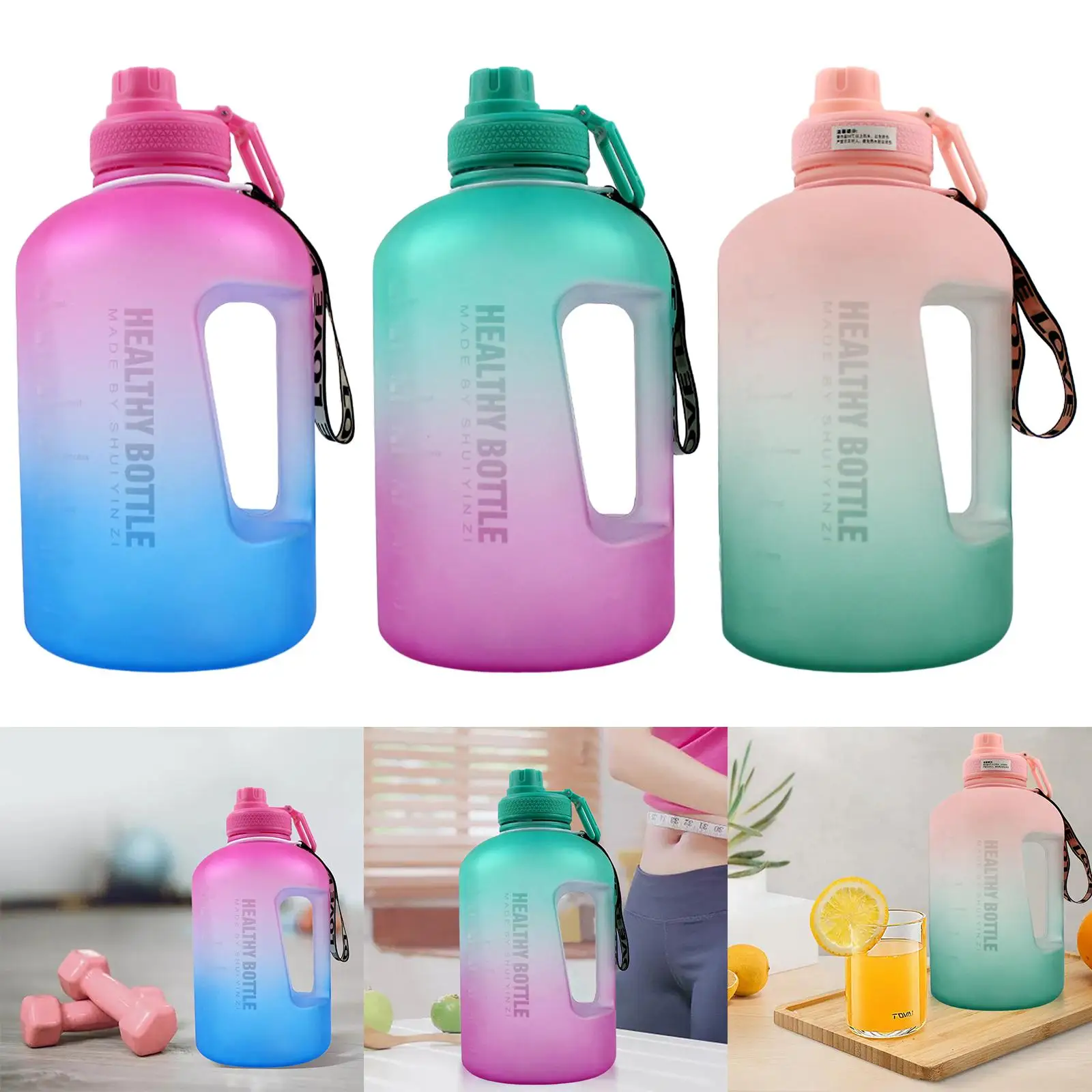 Durable Water Bottle Drinking Bottle Sports Bottles with Straw Sports Water Jug Time Marker Running 74oz