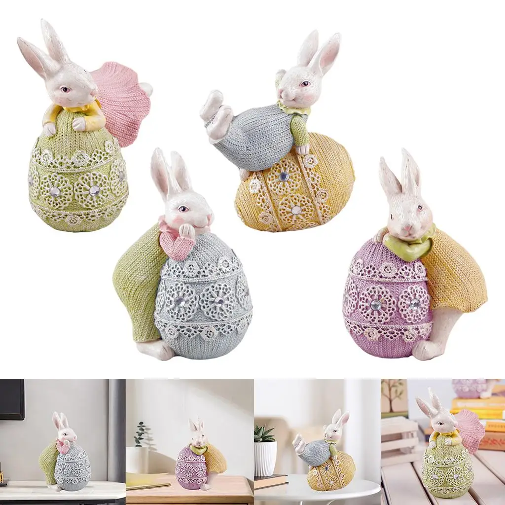 Resin Bunny Decorations Spring Easter Decor Figurines Tabletop for Party Home Holiday