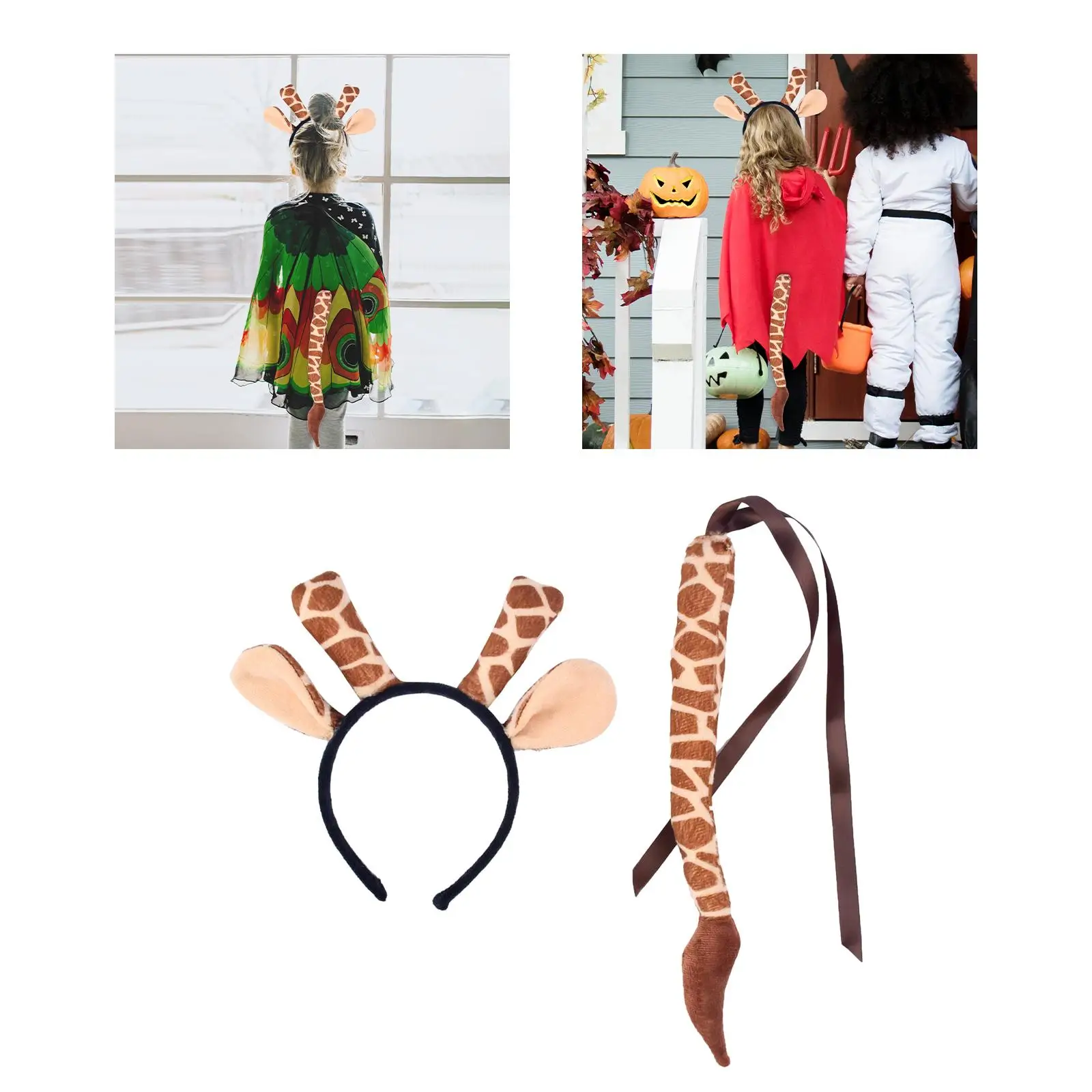 Giraffe Ears and Long Tail Dress up Long Tail Faux Costume Cow Ear Headband for Performance Prom Christmas Halloween Fancy Party