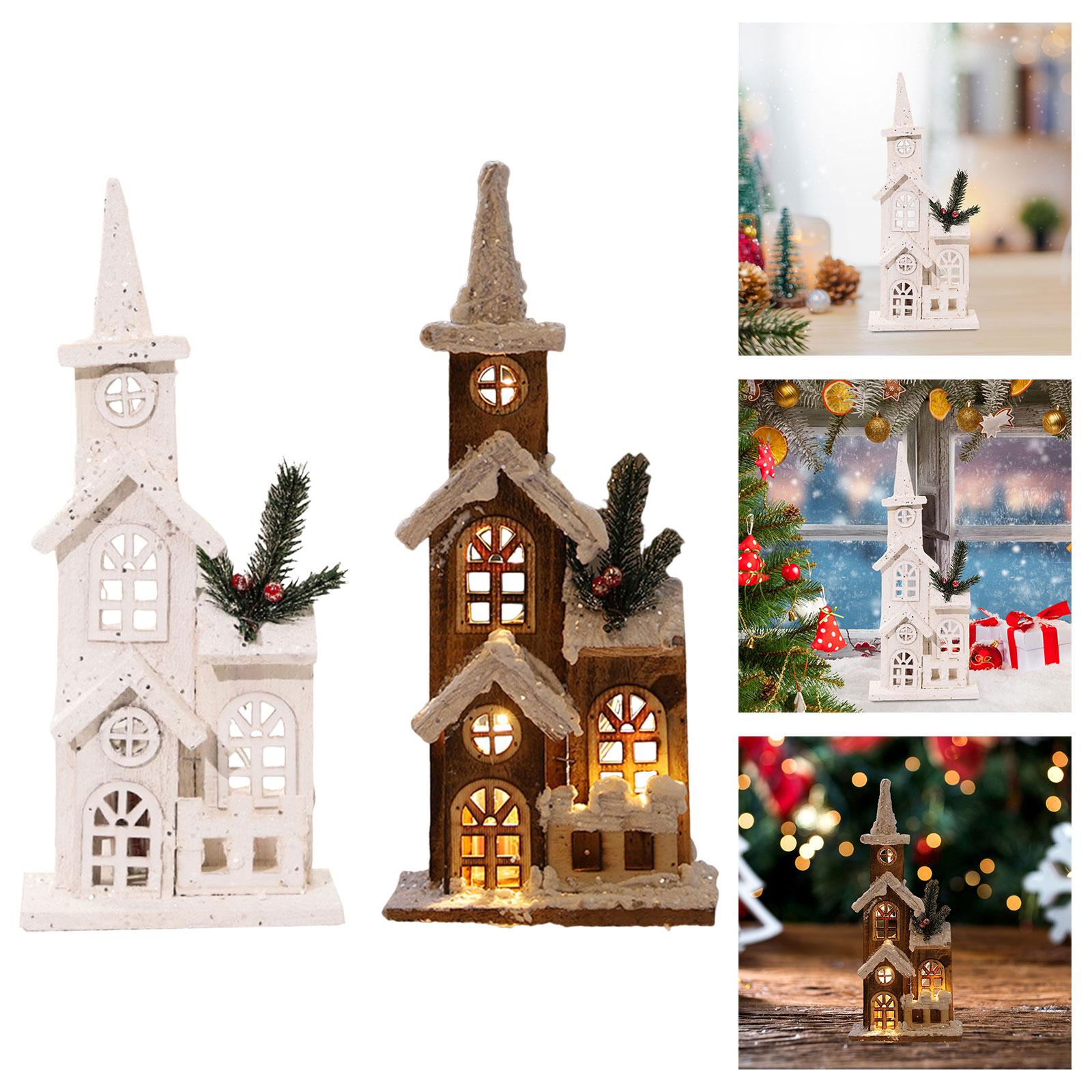 Christmas LED Light Wooden Light up Indoor Room Decor Xmas Village Snow House for New Year Festival Desktop Holiday Party