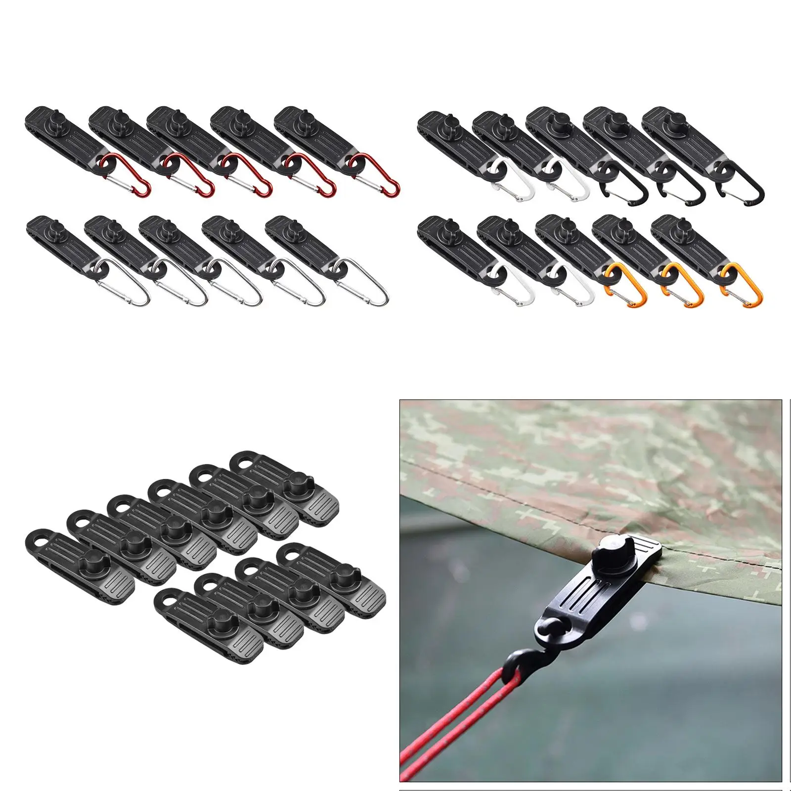 10 Durable Tarp Clips Buckles Tarpaulin Tent Snaps Clamps Hiking Backpacking