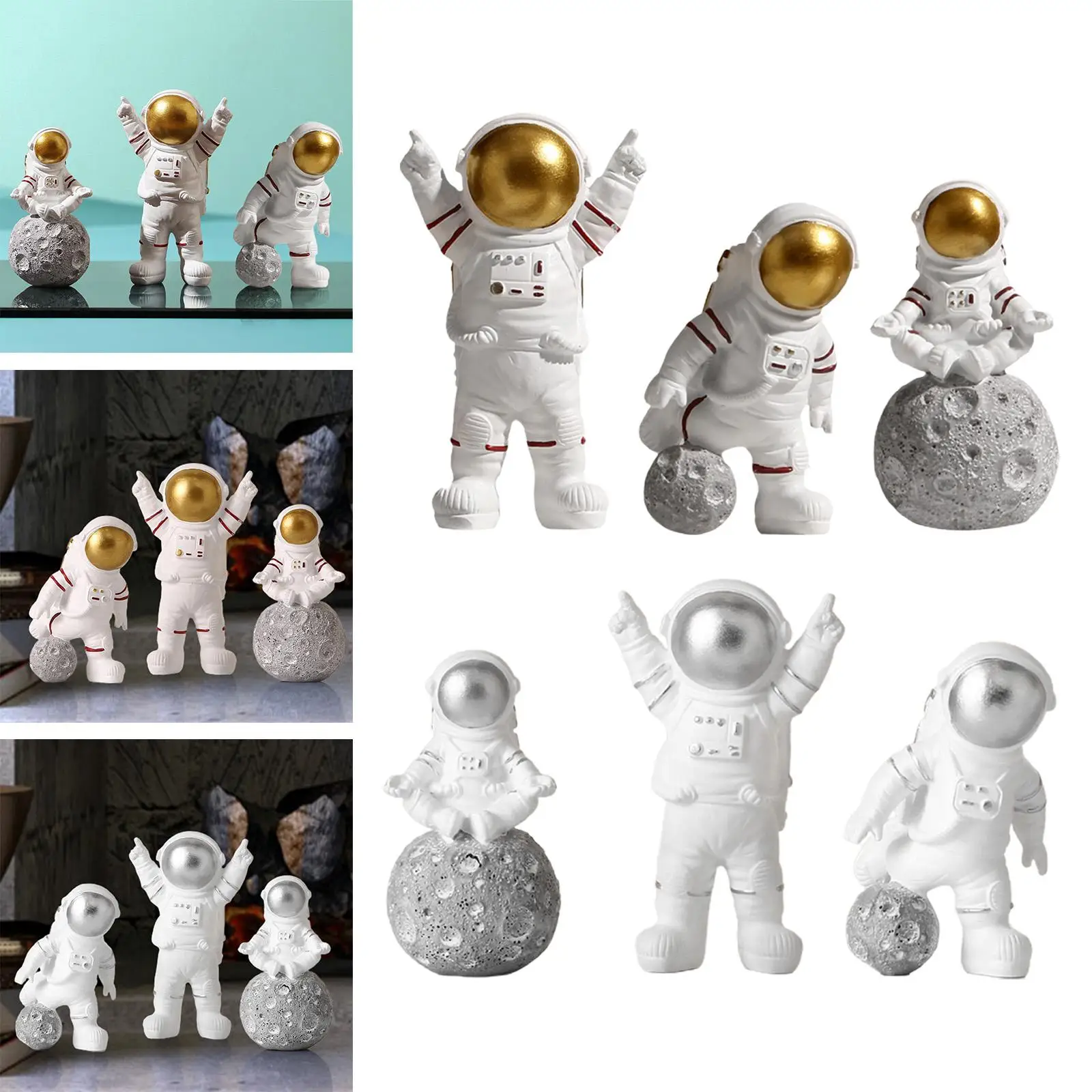 3 Pieces Modern Spaceman Figurines Astronaut Statue for Office Bedroom Table